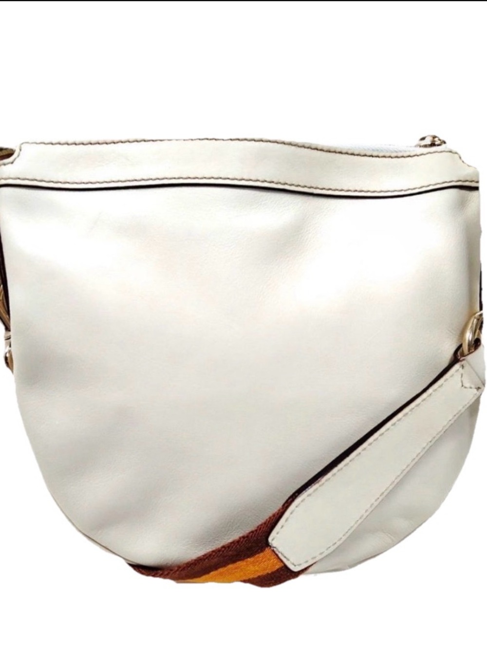 Authentic Gucci White Leather Web Strap Small Hobo Messenger Bag Clutch Ex+ - Picture 2 of 9